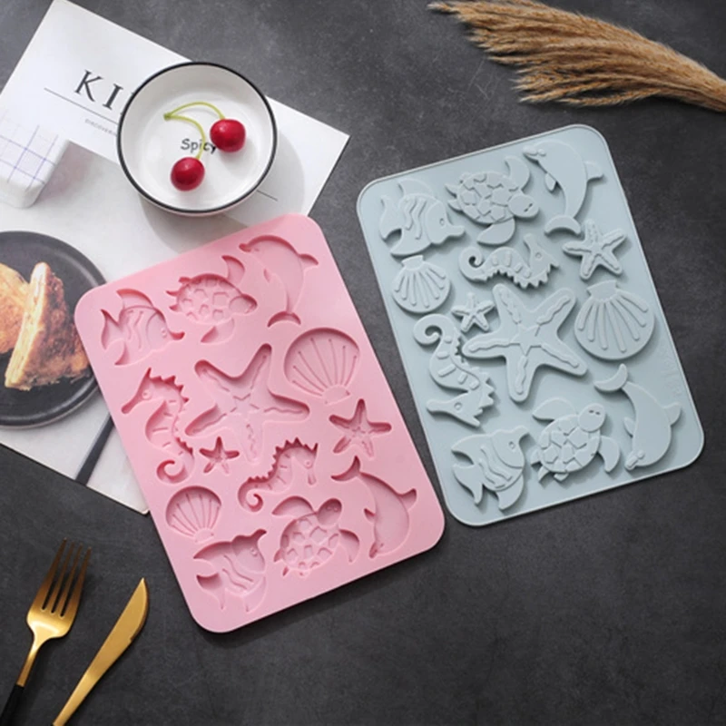 B0KC Silicone Material Marine Life Mould Seahorse Fish Sea Biscuit Moulds Baking Fondant Chocolate Mold