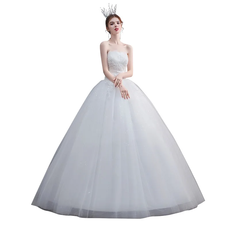 Vestidos De Novia 2022 Mới Dây Đơn Giản Áo Cưới Nữ Plus Kích Thước Tự Làm Phối Ren Tầng Dài Cô Dâu váy Bầu