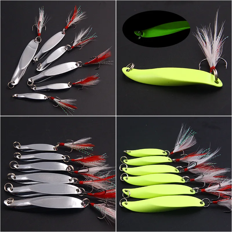 Metal fishing lure sequins luminous 7/10/15/20/30/40g 4.2/4.5/5.5/6/6.5/8cm Woblers Night Spoon Jigging Artificial Hard Bait