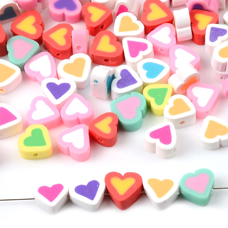 30pcs/Lot Marshmallow Heart Shape Polymer Clay Beads For Jewelry Making DIY Handmade Loose Spacer Beads Accessories