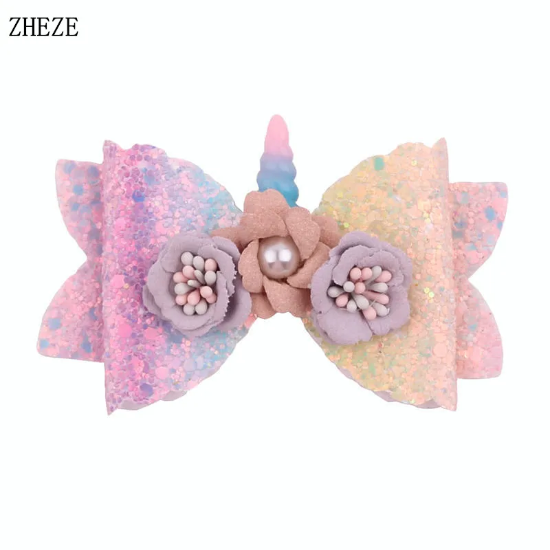 

2Pcs/Lot Chic Hair Bow Clips For Girls Kids Glitter Barrettes Pearls Floral Unicorn Bowknot DIY Headwear Hair Accessories