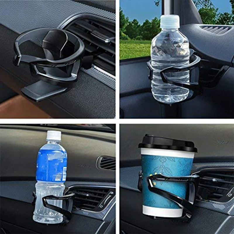 Adjustable Car Air Vent Cup Mount Universal Drink Clip-On Holder Soft Drink Water Coffee Bottle Stand (Black)
