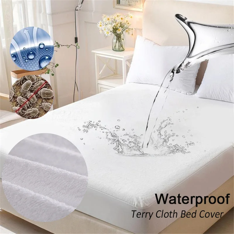 100% Waterproof Bed Sheet Cotton Mattress for Bed Terry Sheet Matress Cover Protector Elastic Comforters Bedspread Meet Bedcover