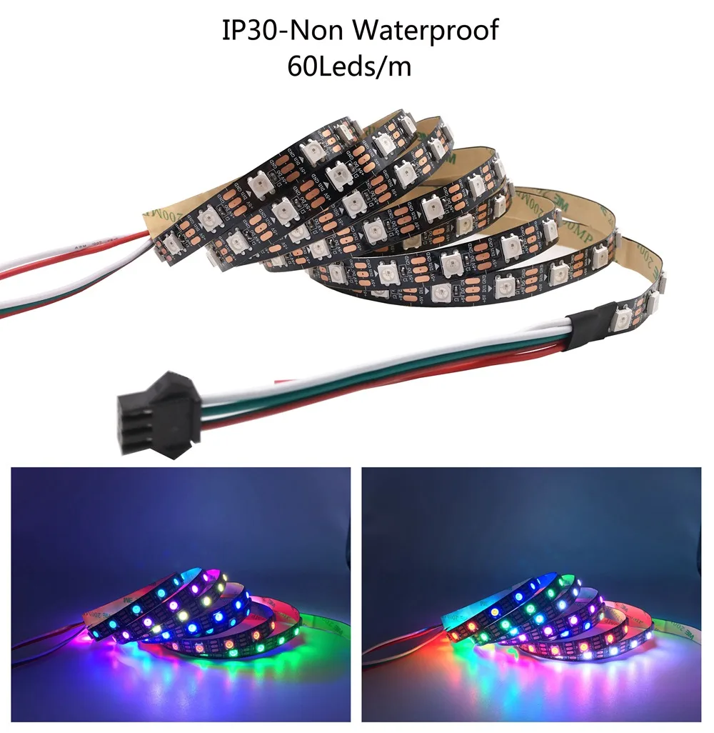 Imagem -04 - Tira Conduzida Rgb Tira Conduzida Individualmente Endereçáveis Inteligentes Preto Branco Pcb Waterproof Ip30 65 67 Dc5v 1m 2m 3m 4m 5m Ws2812b Ws2812