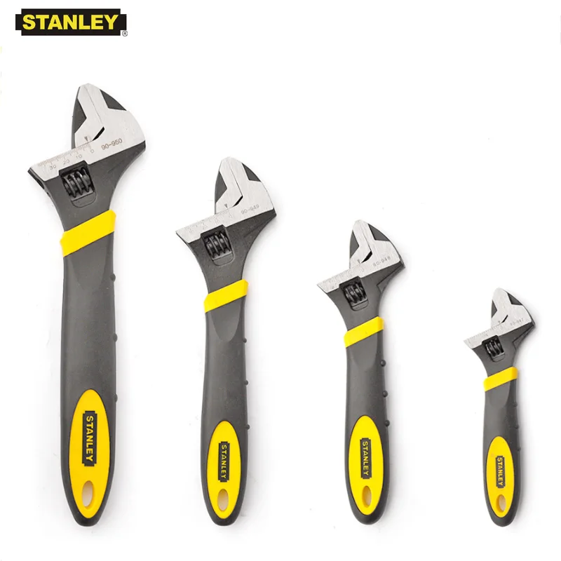 Stanley 1-piece professional wide open bi-material rubber handle adjustable head wrenches spanner inch mm multi tool black Cr-V