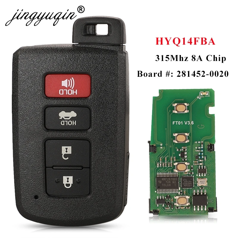 

jingyuqin Smart Key 8A for Toyota Corolla Camry Avalon 2001 2002 2003 - 2006 FCCID: HYQ14FBA G-281452-0020 , P/N: 89904-06140