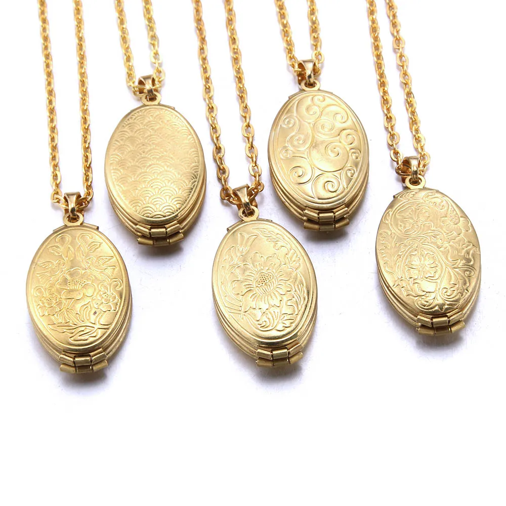 New Fashion Photo Frame Memory Locket Pendant Necklace Plata/Gold Color Simplicity Vintage Flower Jewelry Women\'s Nostalgia Gift