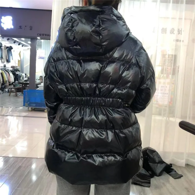 2024 Winter White Duck Down Parka Woman Long Fashion Red Black Glossy Down Parka Warm Oversized Style Hooded Jacket Winter Fem