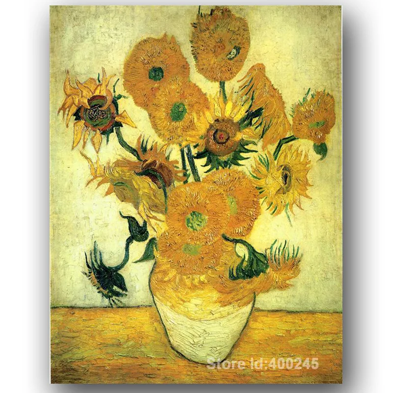 

Famous Canvas Art Still Life Vase with Fourteen Sunflowers Handmade Vincent Van Gogh Painting Dining Room Bathroom Wall Decor