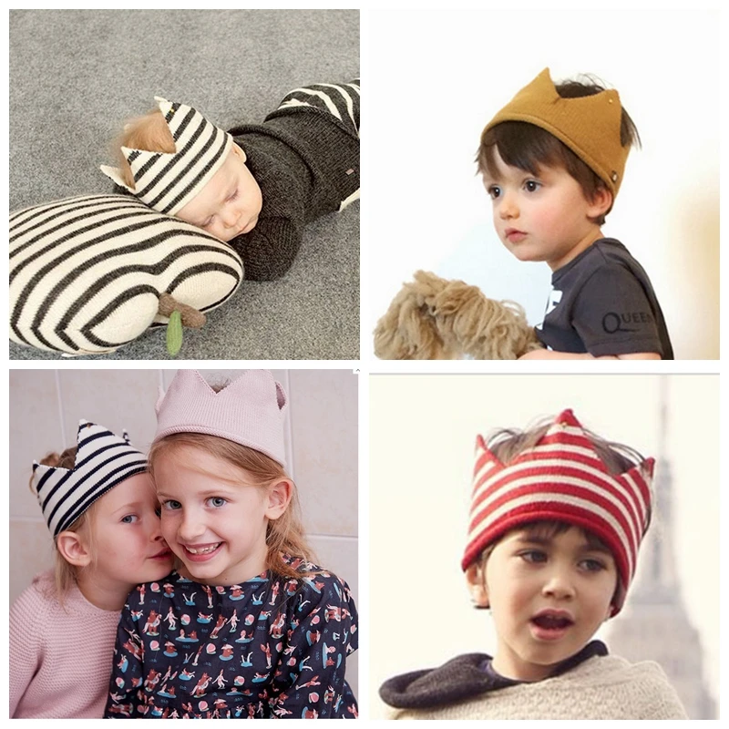 Baby Hat Girls Crown Knitted Cap Toddler Empty Top Hats Newborn Design Woolen Yarn Bonnet Children Soft Solid Beanies Casquette