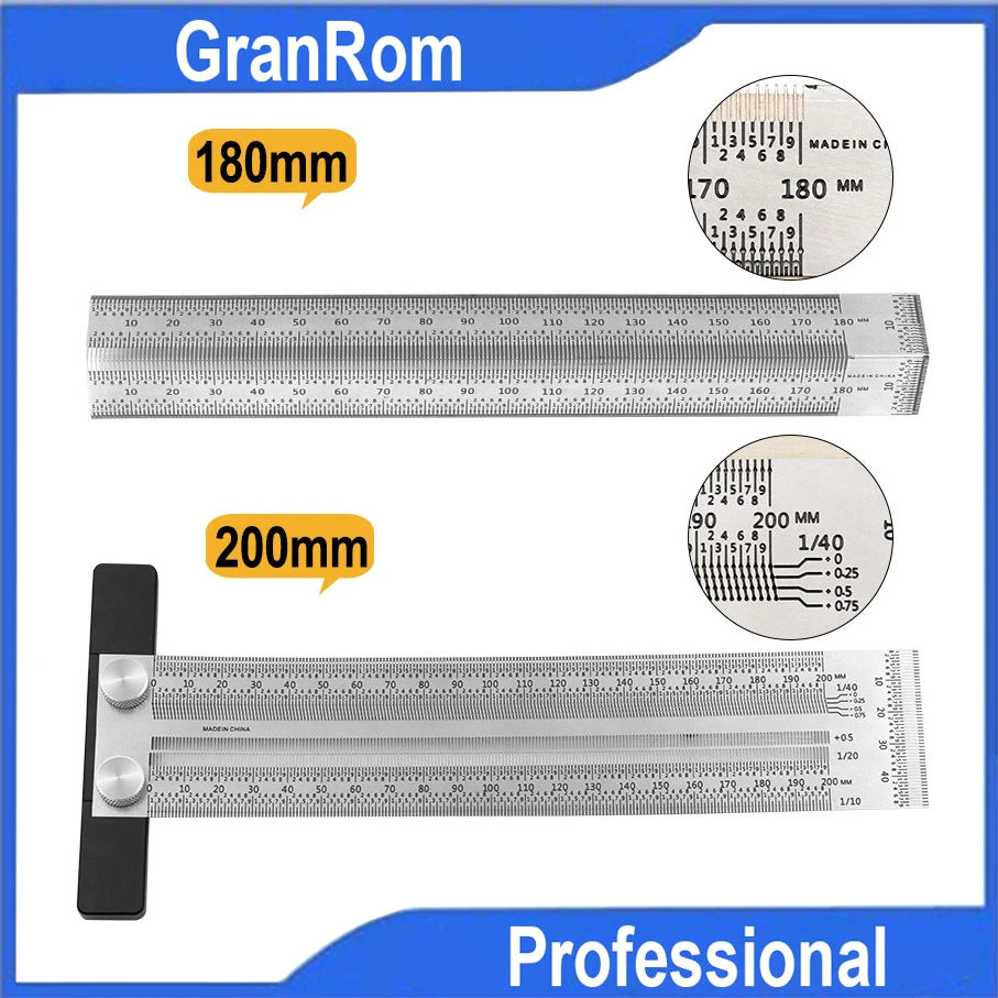 Line Ruler Stainless Steel Square 180mm/200mm Woodworking Hole Ruler L Type Scale Woodworking Tools