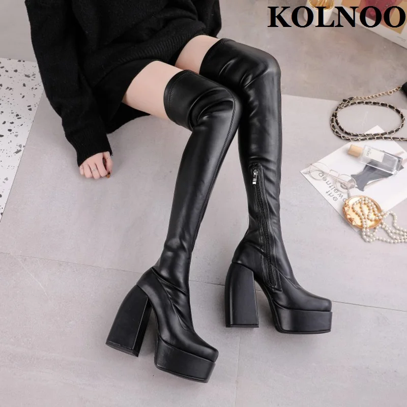 Kolnoo 2022 New Handmade Women Chunky Heel Boots Sexy Platform Classic Over Knee Boots Evening Night Club Fashion Winter Shoes