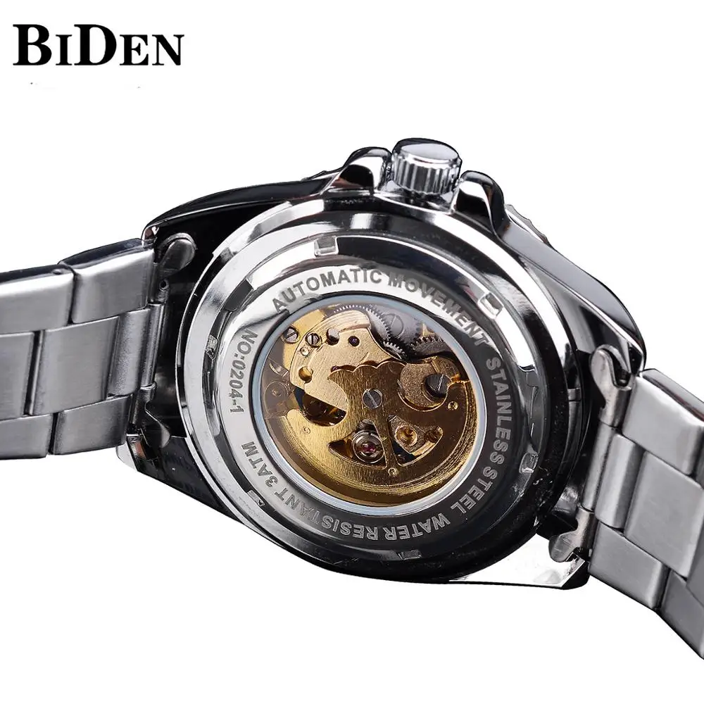 Imagem -05 - Biden- Impermeável Relógio Mecânico dos Homens Dial Esqueleto Verde Diamond Design Automático Mão Luminosa Negócio Aço Inoxidável