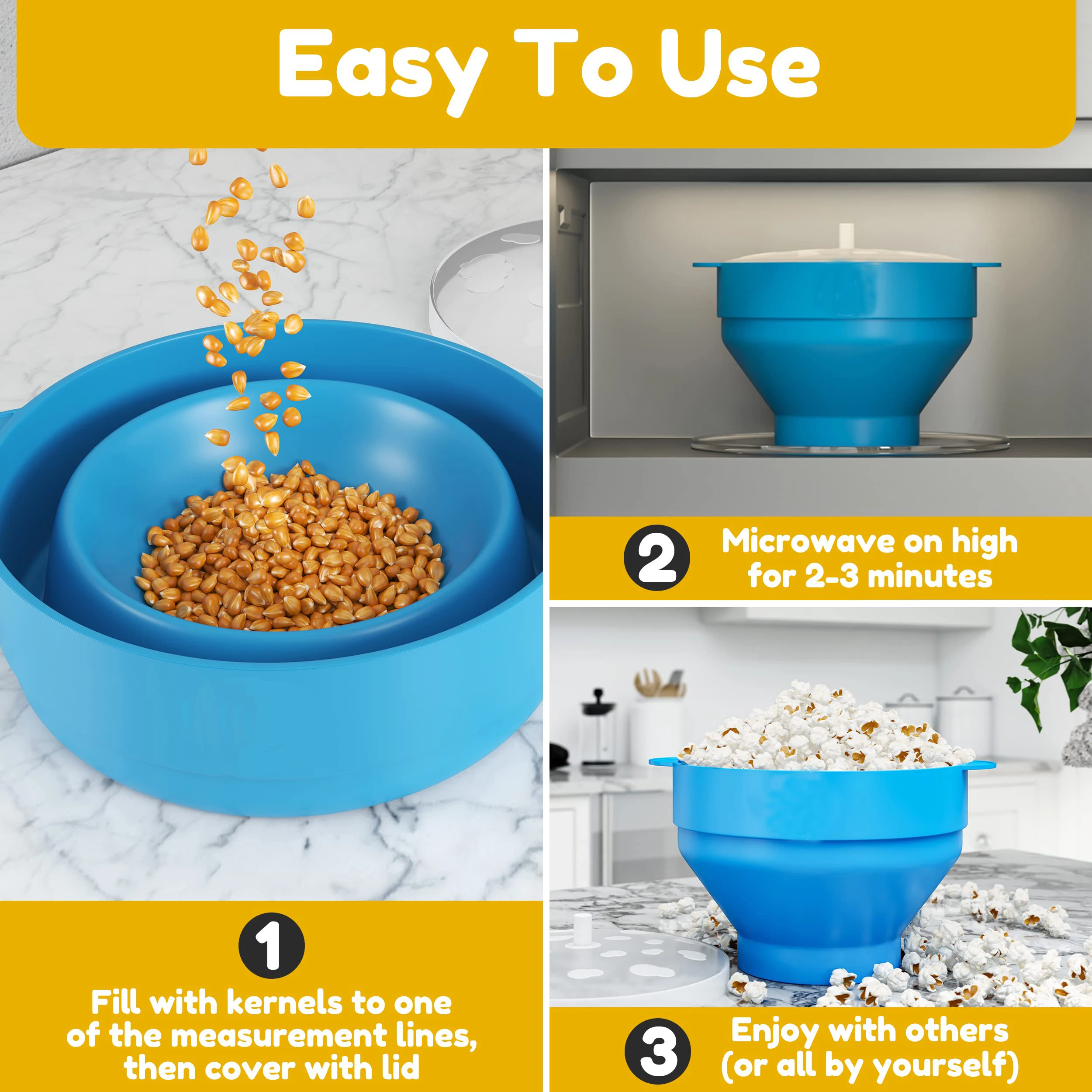 Microwave Silicone Popcorn Popper Fenvella Collapsible Hot Air Microwavable Popcorn Maker BPA Free & Dishwasher Safe