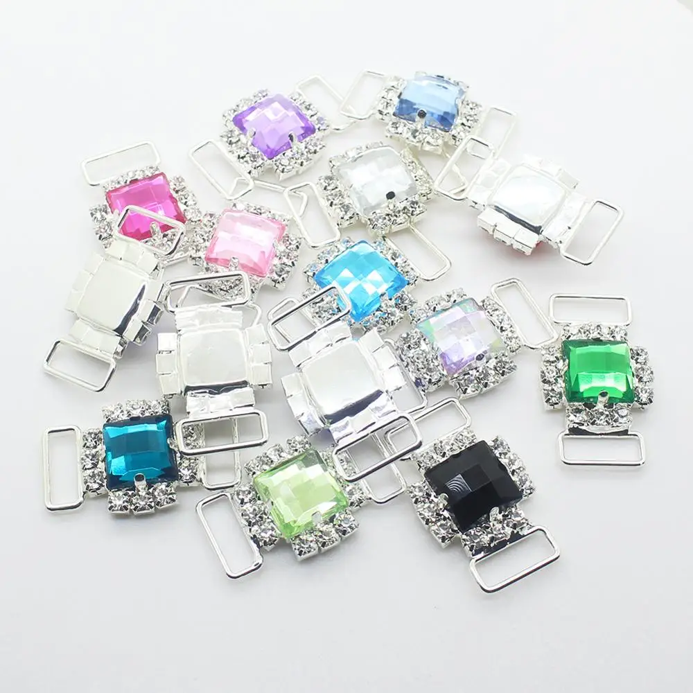 ZMASEY Metal Bikini Buckles 10Pcs/Lot Mix Color Sewing Rhinestone Bikini Connectors Buckle For Swimming Wear Decoration