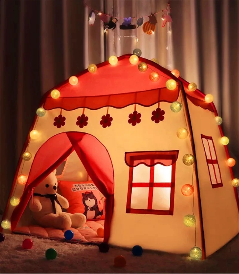 Tente de maison avec lumières LED pour enfants, château de princesse, équipement d'hiver, cadeau de jouets pour filles, chambre de bébé