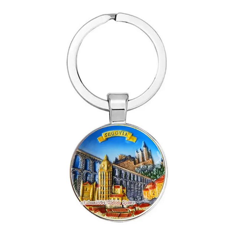 25MM Keychain Europe Mediterranean Greece Spain France Glass Brushed Keychain Fashion Keychain Men\'S And Women\'S Jewelry Gifts