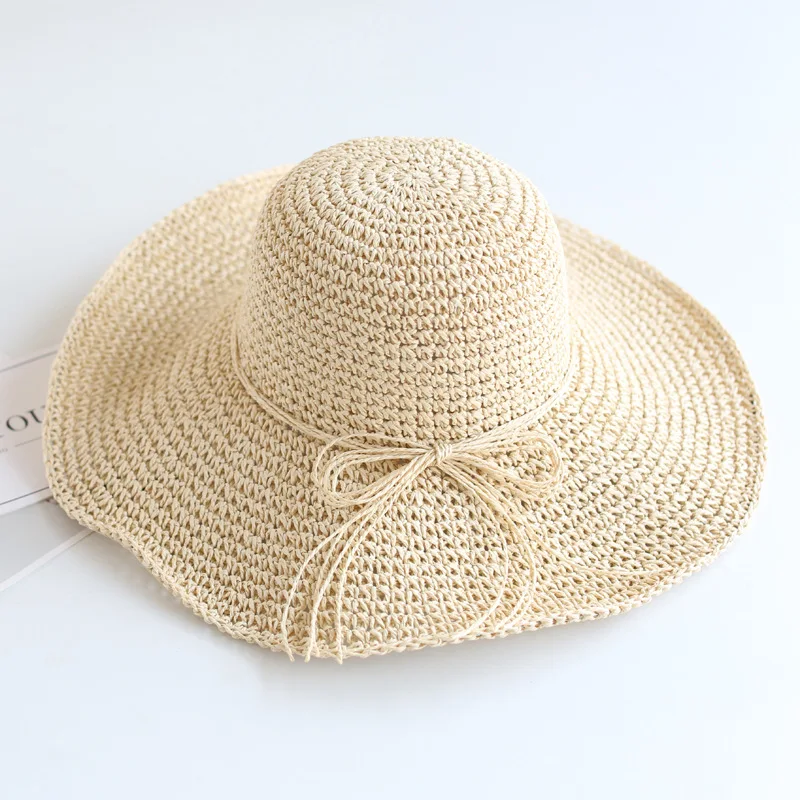 2023 New Girls Hand Made Sun Hat Kids Summer Raffia Straw Hat Big Brim Beach Cap Foldable Breathable Summer Parent-child Hat