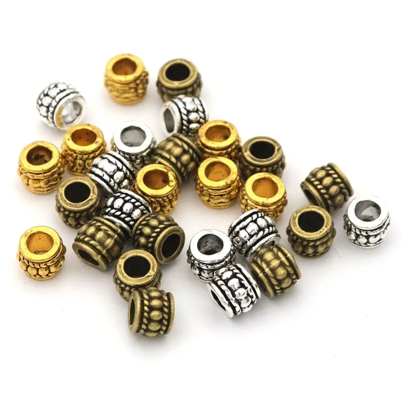 8x6 Tibetan Silver Gold Bronze Color Big Hole Tube Metal Round Wheel Spacer Beads For Jewelry Making Needlework Wholesale Supply