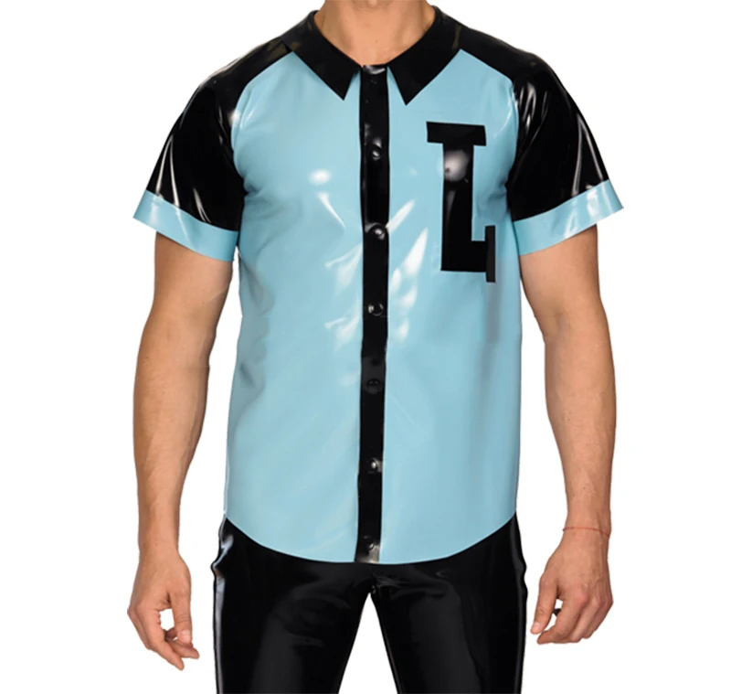 

Loose style tops men's sky blue summer latex shirts what is made of 100% natural latex materials