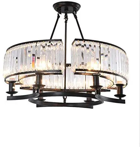 6 Lights Vintage Style Ceiling Light American Rual Countryside Crystal Chandeliers for Living Room,Cafe, Dining Room