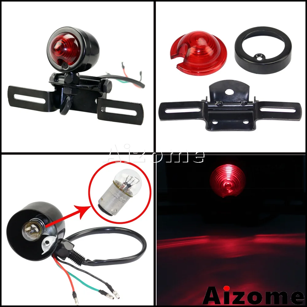 Motorcycle Taillight Brake Light Red Stop Light w/ Number Plate Holder For Haley Honda Yamaha Scrambler Cafe Racer