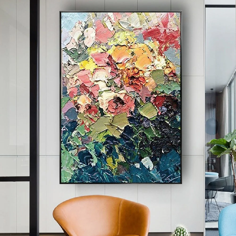 Large Abstract Wall Painting Hand Painted Floral Oil Painting Beautiful Roses Wall Art Picture Acrylic Texture Home Room  Decor