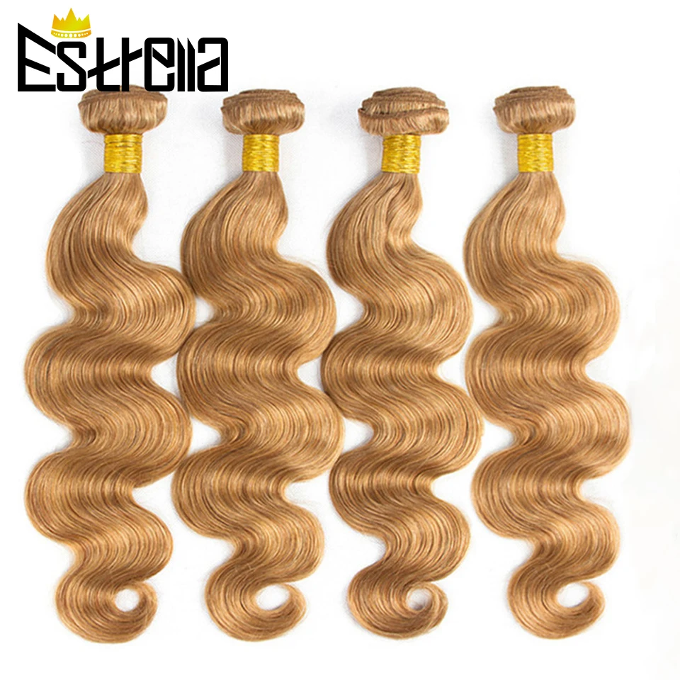 Extensiones de cabello humano brasileño ombré, mechones ondulados, Remy, rubio miel, T1B/27/99J
