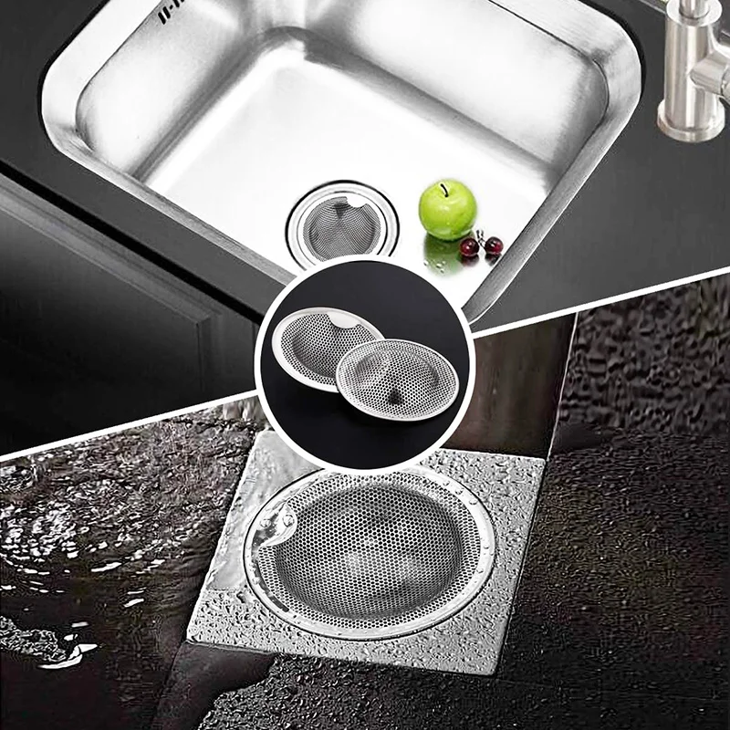 Stainless Steel Mesh Sink Strainer Kitchen Drain Food Slag Mesh Sink Filter Strainer Cleaner Bathroom Hair Catcher Stopper Plugs