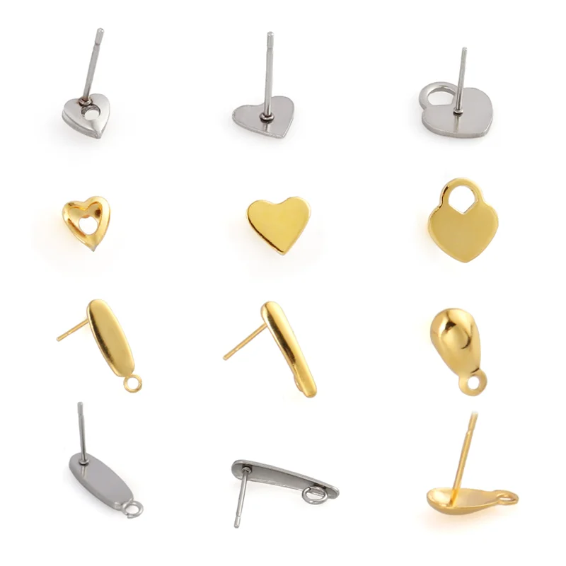 20pcs Geometry Stainless Steel Gold Earring Base Ear Pins Stud Earrings Accessories Jewelry Findings Earring DIY Material