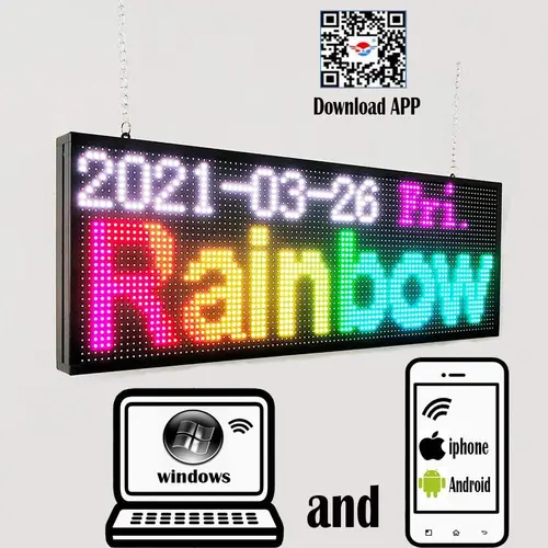 Panneau d'Affichage LED Roulant P10 RVB avec Commande Sans Fil Wifi, 7 Couleurs, Effets 3D, Programmable, 39x14 Pouces, pour l'Extérieur