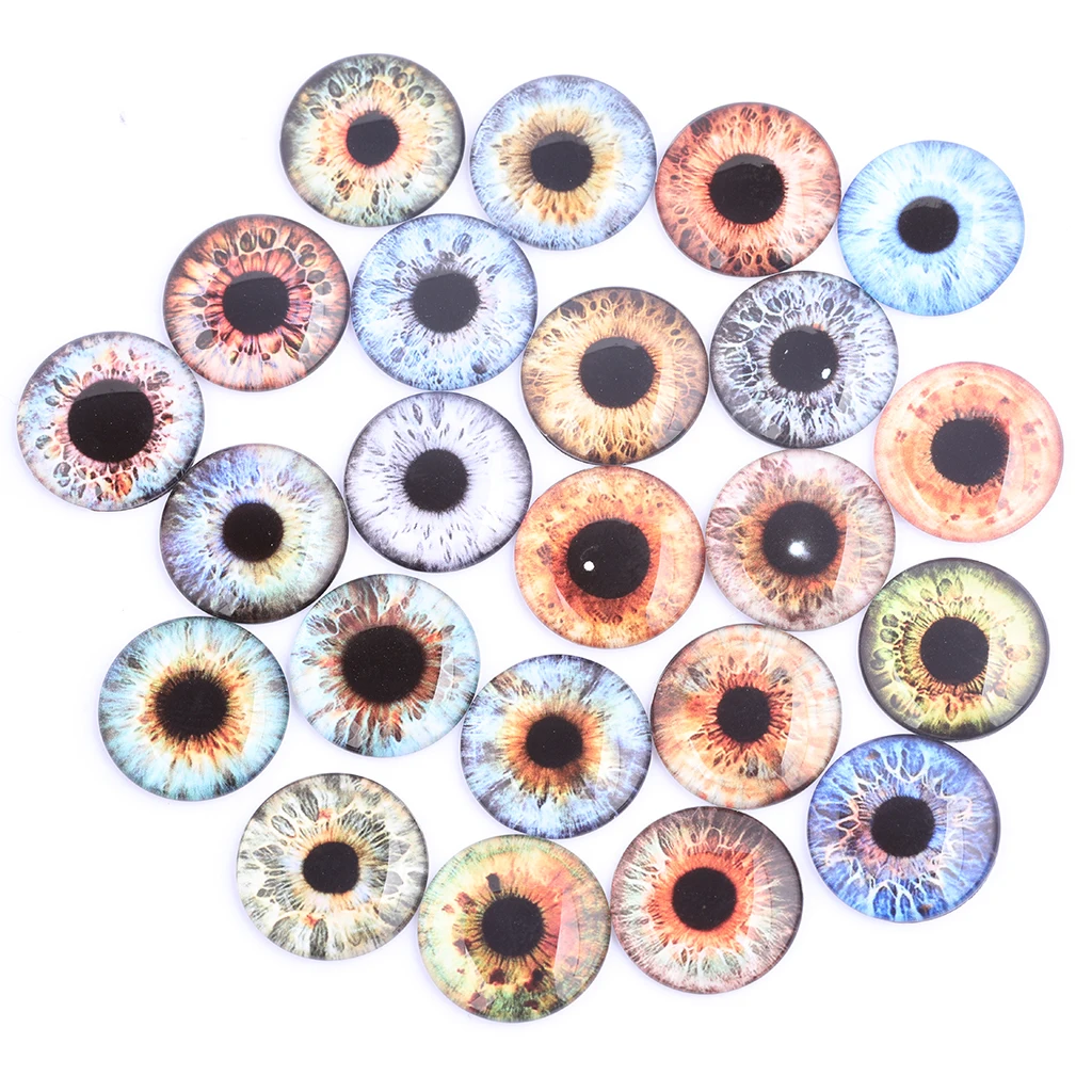 48pcs Mixed Pattern Eye Photo Glass Cabochon 14mm Thin Flat Back Diy For Jewelry Making