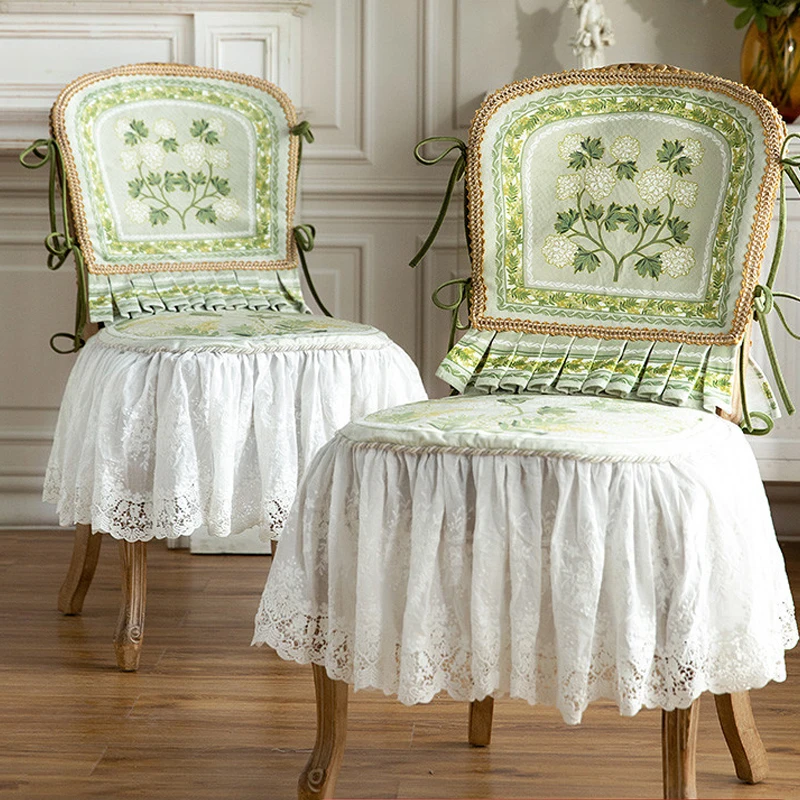 Elegant Light Green Chair Cover French American Backrest Cushion  Luxury Household Dining Table Seat Cover Small Fresh