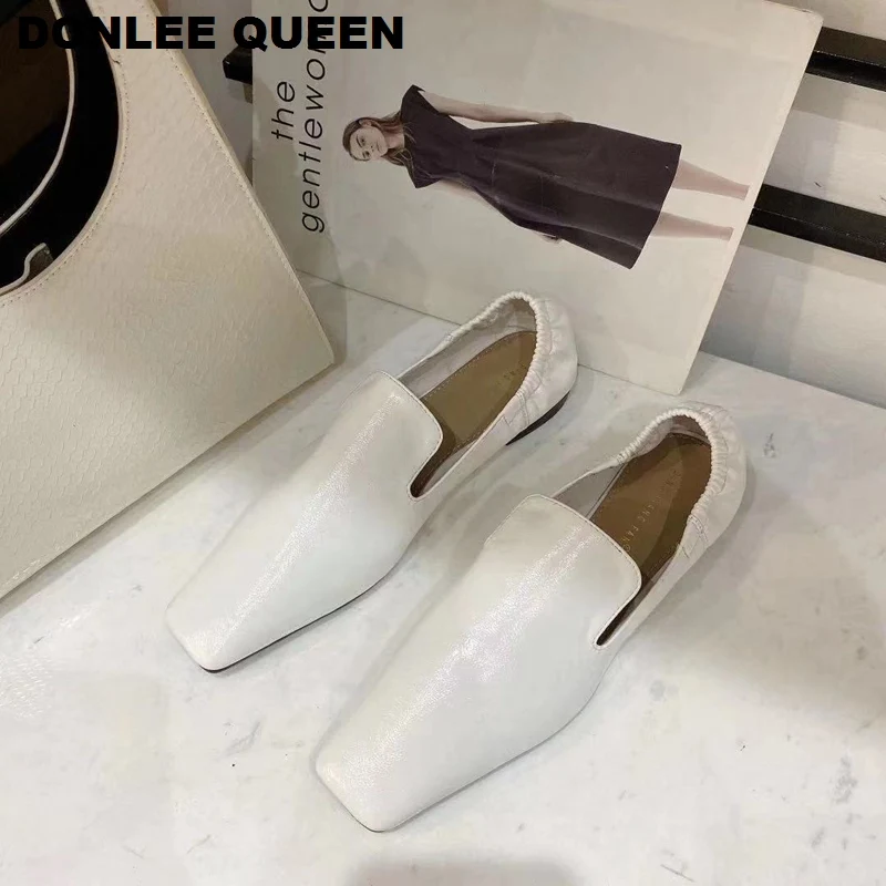 Fashion Brand Square Toe Flats Shoes Women Elastic Mules Lazy Loafers Low Heels Shoes Early Spring Shoes Ballet Zapatos De Mujer