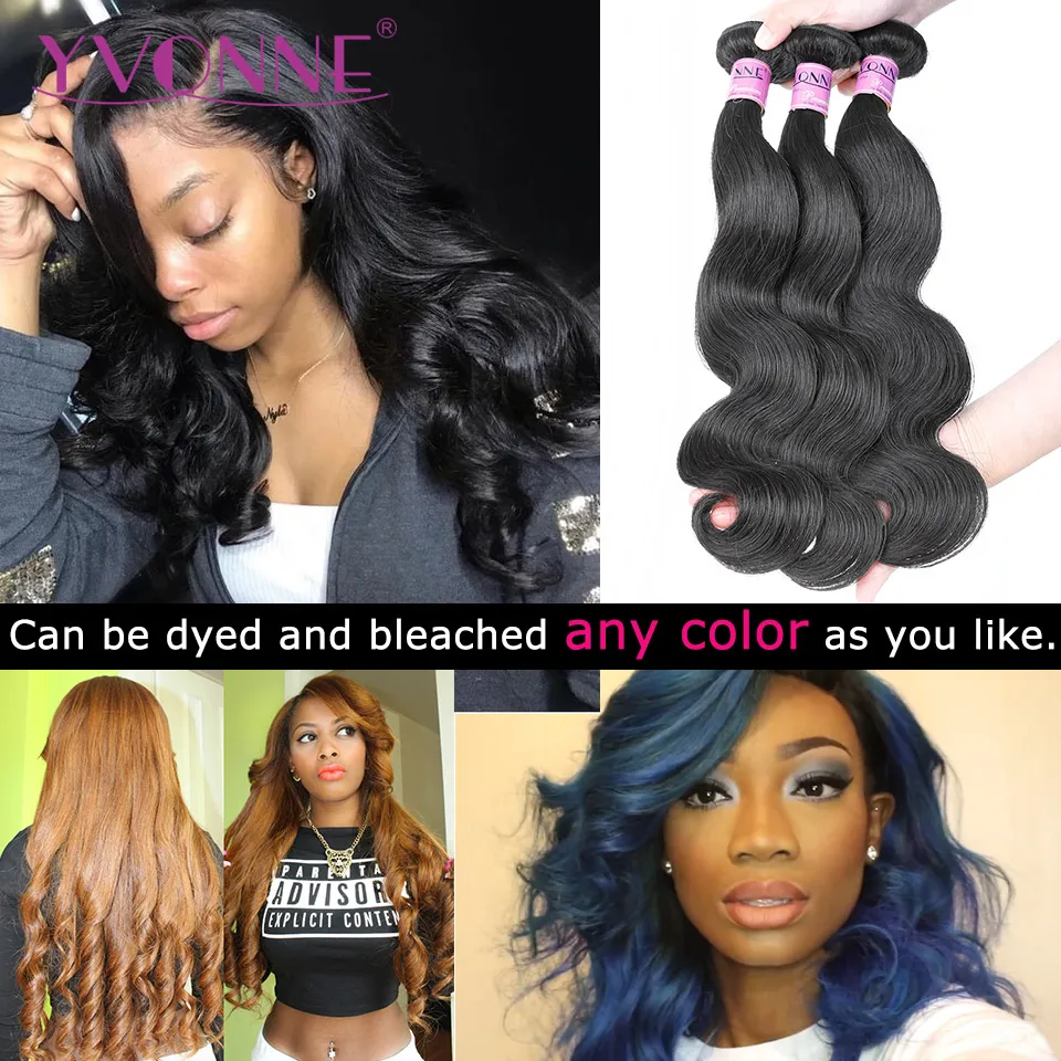 Yvonne Brazilian Body Wave Virgin Hair 1/3/4 Bundles Human Hair Weave Natural Color