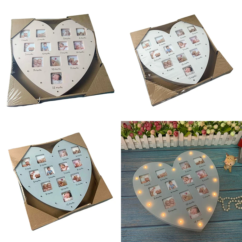 C9GB First Year Baby Frame with Light 0-12 Month Heart Photo Frame