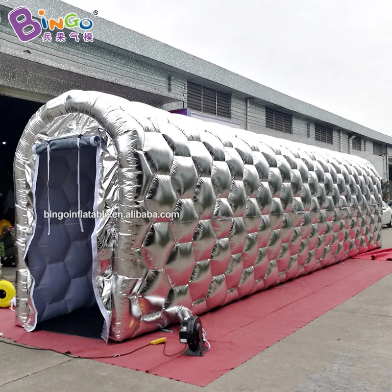 Customized 12x2x3 Meters Inflatable Straight Channel / Silver Blow-up Tunnel With LED Lights - BG-T0076