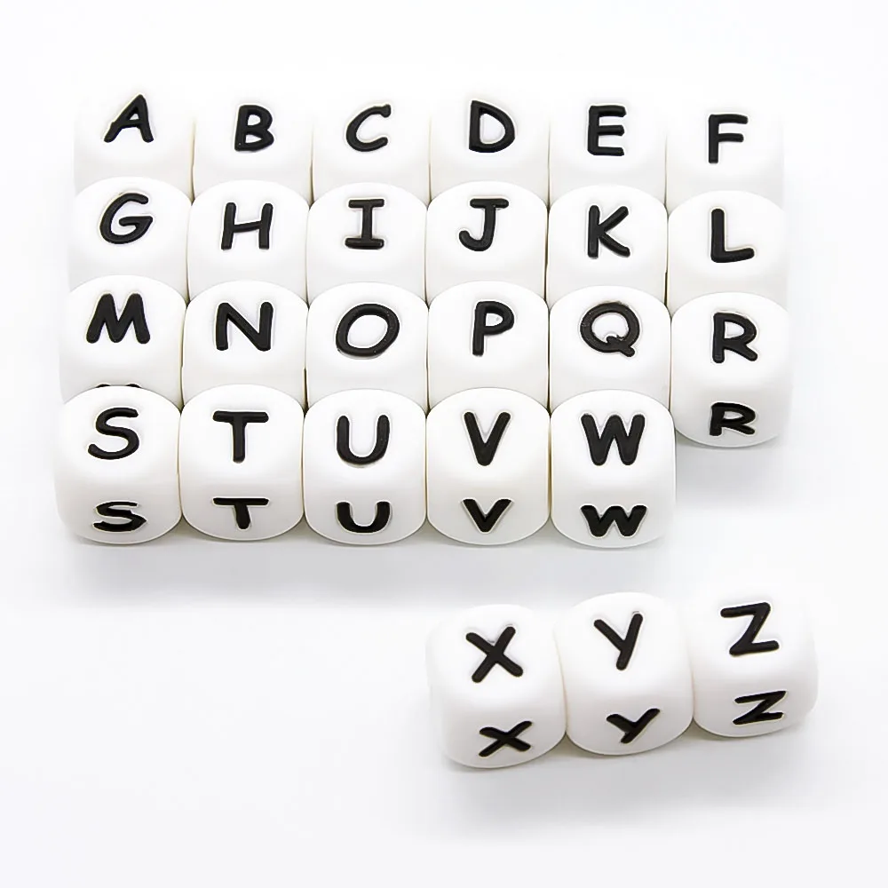 Cute-idea 12mm 10pc Letter Silicone Beads Baby Teether Beads Chewing Alphabet Bead For Personalized Name DIY Teething Necklace