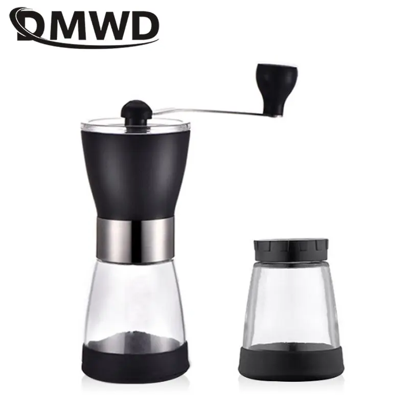 DMWD Manual Ceramic Coffee Grinder Adjustable Stainless Steel Coffee Bean Mill Powder storage bottle Kitchen Tools