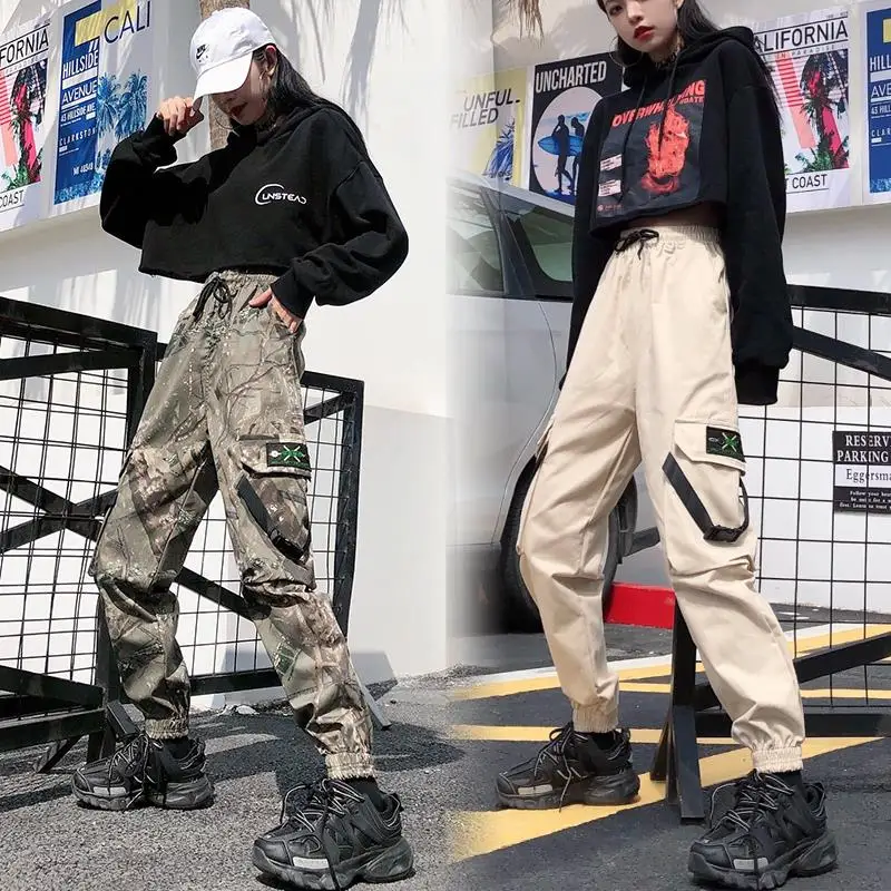 Women Camouflage Camo Cargo Pants Loose Female Overalls High Waist Hip Hop Trousers Ankle-Length Pants S-5XL 40-100KG