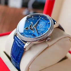 New Reef Tiger/RT Fashion Womens Watches Blue Dial Stainless Steel Watches for Lover Diamonds Ladies Watches RGA1550