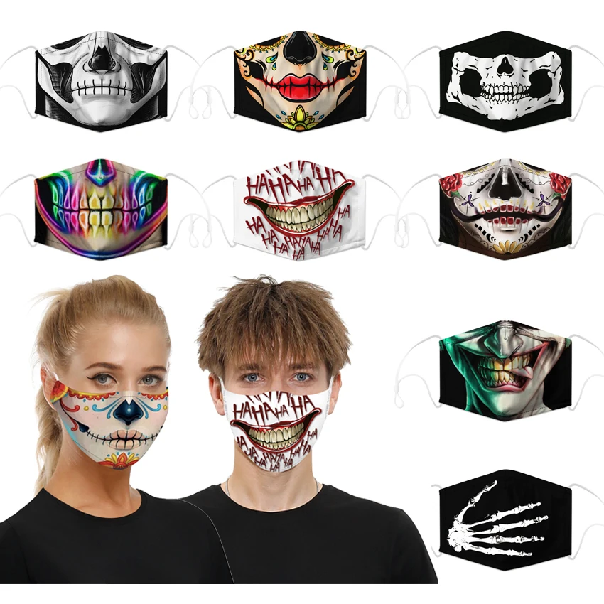 Health Care Unisex Men Halloween Cosplay Novelty Mask Scary Skeleton Clown Skull 3D Digital Print Carnival Women Face Masks