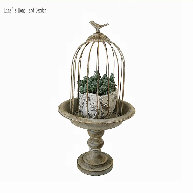 

handcrafted metal garden decor vintage retro pedestal bird cage