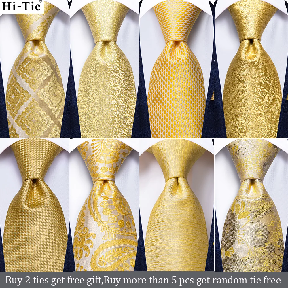 Hi-Tie 8.5cm Luxury Yellow Plaid Paisley 100% Silk Wedding Necktie For Men Fashion Necktie Gravatas Mens Gift Business Tie Party