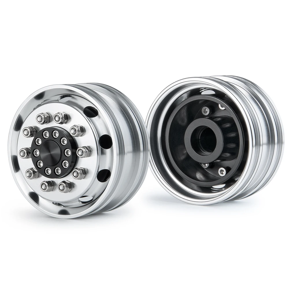 TRINOOD 2PCS Tamiya Wheel Hub Metal Front Wheel Rim Hex/Bearing Type for 1:14 Tamiya RC Trailer Tractor Truck Car Upgrade Parts