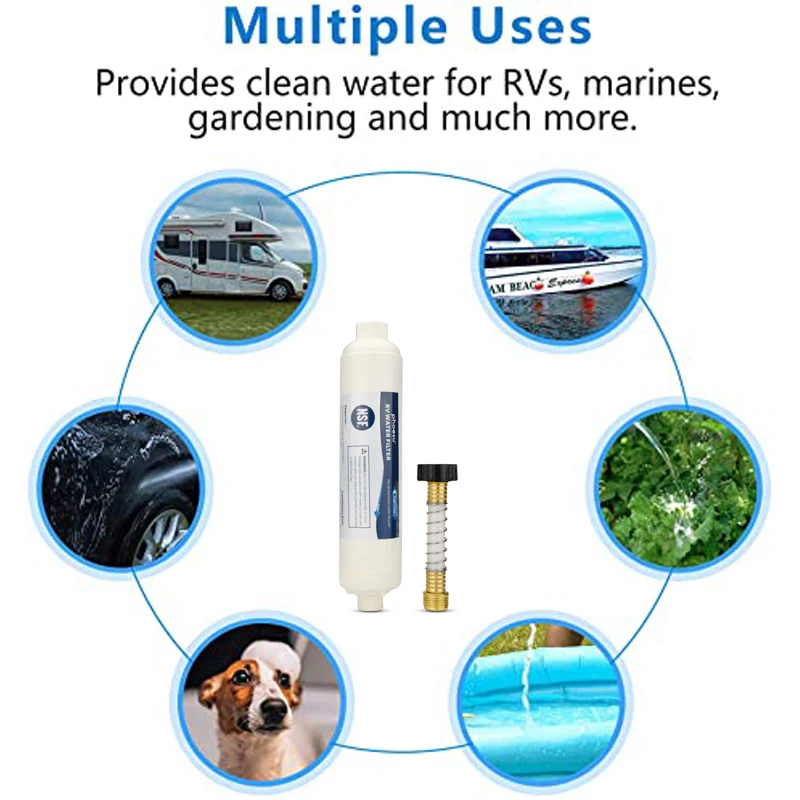 Filtro de água em linha rv com protetor de mangueira flexível, dedicado para rvs e fuzileiros navais, 1 pacote