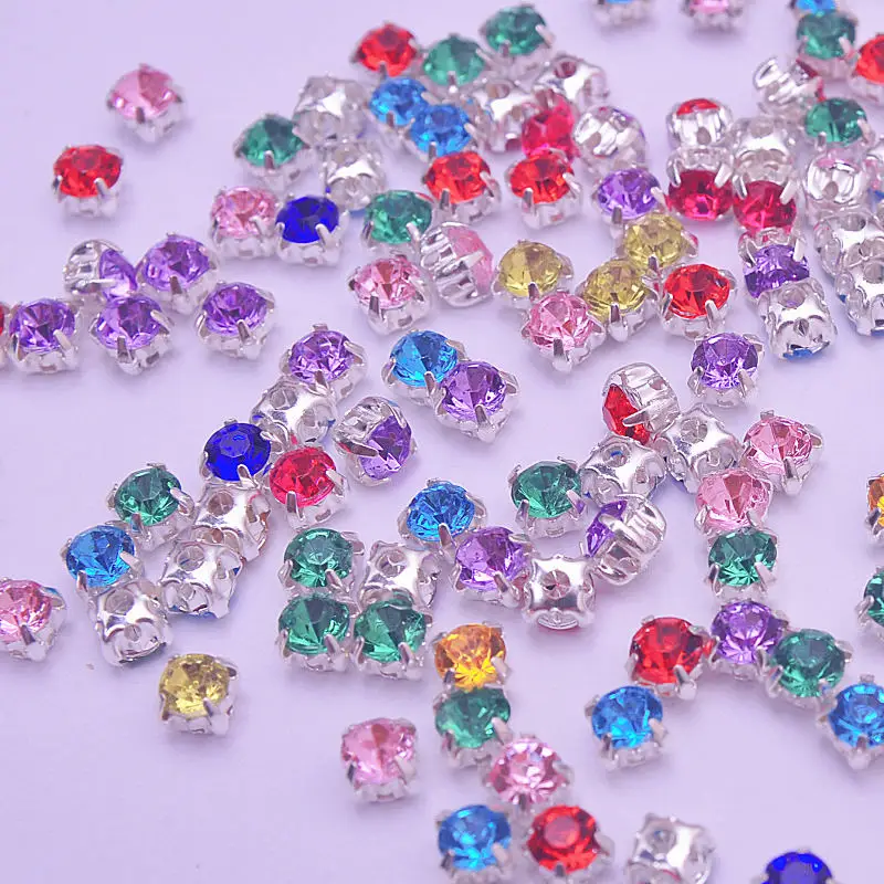 Colore Della Miscela di Cucito Acrilico Strass Argento Base di Artiglio Perline Strass Cucire su Capi di Abbigliamento Del Vestito Fai da Te