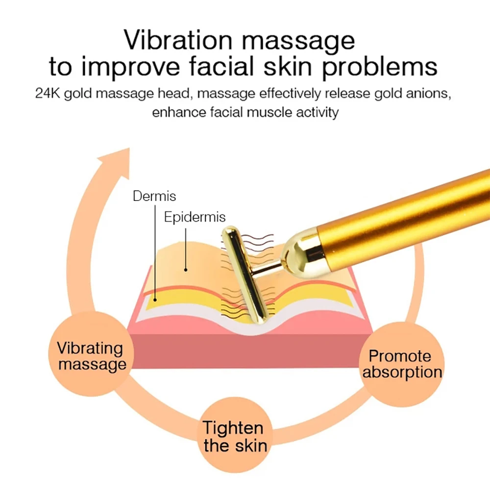 Face Lift Devices Roller Vibration Slimming Massager 24k Gold T Shaped Skin Anti Aging Beauty Wrinkle Bar Tightening Face Care