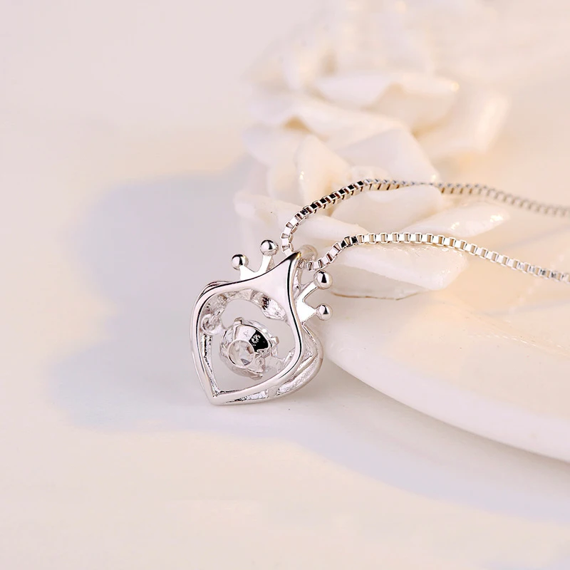 Nowa moda może tańczć cyrkonia korona wisiorek w kształcie serca naszyjniki 925 srebro kobiety i dziewczyna biżuteria ananasowy Choker darmowa dostawa — zdjęcie 6