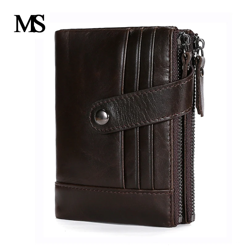 Cow Leather Men Wallets with Coin Pocket Vintage Male Purse Function Brown Genuine Leather Men Wallet with Card Holders